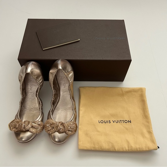 Louis Vuitton Metallic Leather Amulet Sequins Bow Scrunch Ballet Flats 36.5 - Picture 10 of 10